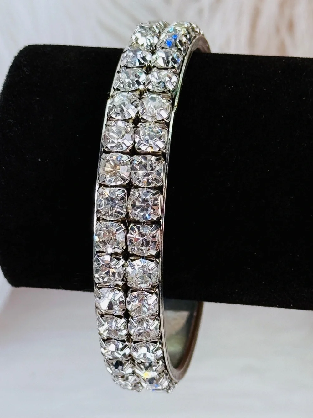 Vintage weighted Silvertone Crystal Bling Bangle Bracelet